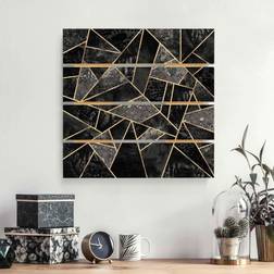 Holzbild Plankenoptik Graue Dreiecke Gold