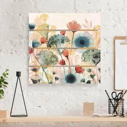 Holzbild Plankenoptik Blumen Quadrat Wildblumen im Sommer I