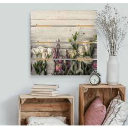 Holzbild Plankenoptik Tulpen-Rose Shabby Holzoptik