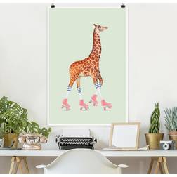 Poster Animaux Girafe Avec Des Patins À Roulettes