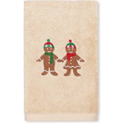 Authentic Hotel and Spa Christmas Gingerbread Embroidered Luxury Guest Towel Beige, Green