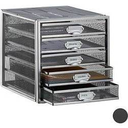 Relaxdays Desk Organiser 5 Drawers for A4 Files Letter Tray and Paper Sorter Mini Chest of Drawers Silver