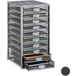 Relaxdays Desk Organiser 10 Drawers for DIN A4 Files Letter Tray and Paper Sorter Mini Chest of Drawers Silver