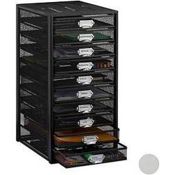 Relaxdays Desk Organiser 10 Drawers for Din A4 Files Letter Tray and Paper Sorter Mini Chest of Drawers Black