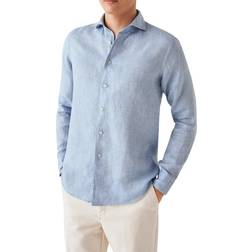 Eton Blue Linen Twill Shirt Slim Fit Mand Langærmede Skjorter Slim Fit hos Magasin Blå