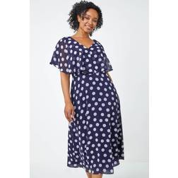 Roman Petite Chiffon Polka Dot Midi Dress