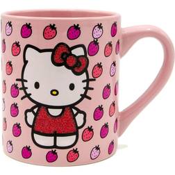Silver Buffalo Hello Kitty Strawberries 14oz Glitter Mug
