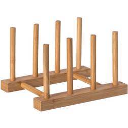 Basicwise Set 2 Bamboo And 3 Grid, Natural 3 Grid Dish Drainer