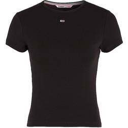 Tommy Jeans Fitted Ribbed Cotton T-shirt - Black