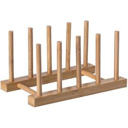 Basicwise Set 2 Bamboo And 4 Grid, Natural 4 Grid Dish Drainer