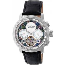 Heritor Automatik Aura Herren Halbskelett Lederarmbanduhr Silber