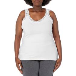 Just My Size Plus Stretch Jersey Lace Trim Tank - White