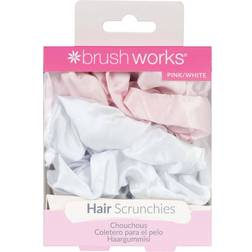 Brushworks Pink And White Satin Scrunchies (Pack of 4)