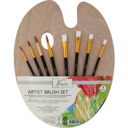 Nassau Fine Art Pinsel, Wooden Palette with 4 Flat and 4 Round Brushes K-AR0822/GE