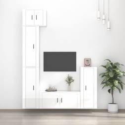 vidaXL Muebles Puerta De Set 5 Piezas De Madera Contrachapada Blanco Brillo Mueble de TV