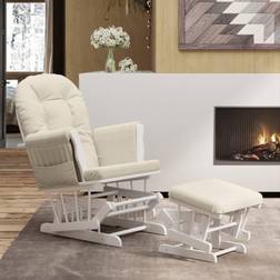 vidaXL Poltrona Glider Con Bianco Crema Sgabello