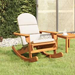 vidaXL Rocking Chair Natural Wood Finish Cream White Cushions