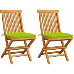 vidaXL Lot de 2 Chaises de Jardin avec Coussins, Sièges de Terrasse, Chaises de Salle À Manger, Meubles de Patio Extérieur, Vert Vif Bois de Teck