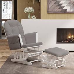 vidaXL Chaise Berçante Avec Repose-Pied Gris Clair Tissu Light Grey And White Tabouret