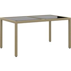 vidaXL Mesa Jardín Vidrio Templado Ratán Sintético Beige 150x90x75 cm