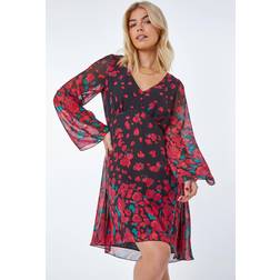 Dusk Rose Border Print Chiffon Dress