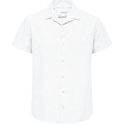 Selected Homme Linen Blend Short Sleeved Shirt - White