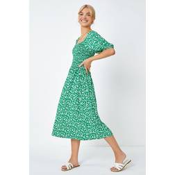 Dusk Ditsy Floral Print Shirred Dress