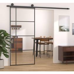 vidaXL Schuifdeur 90x205 cm ESG Glas en Aluminium Zwart