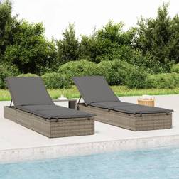 vidaXL Lettino Prendisole 1 pz Con Tavolino Grigio In Polyrattan