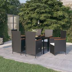 vidaXL 7-tlg Garten-Essgruppe mit Kissen Schwarz Essgruppe, 1 Tisch einschl. 6 Stühle
