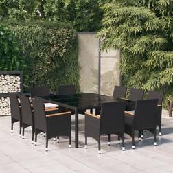 vidaXL 11-tlg Garten-Essgruppe Poly Rattan Schwarz Essgruppe