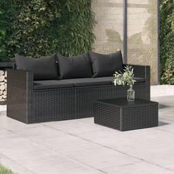 vidaXL 3-Sitzer-Gartensofa mit Kissen Schwarz Poly Rattan Lounge-Set