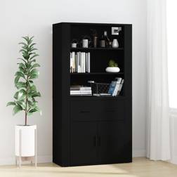 vidaXL Highboard Engineered Wood Black Glass Cabinet