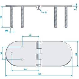 Roca hængsel 60x160mm fast m6 skruer aisi 316 1stk