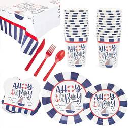 Sparkle and Bash Ahoy It's a Boy Shower, Nautical Anchor Theme Party Supplies, Decorations, Plates, Napkins, Tablecloth, Cups, Cutlery 24 Guests, 169 Pieces