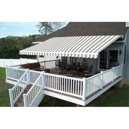 Aleko Grey/White Retractable 20 foot Motorized Deck Awning Stripes