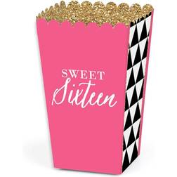 Chic 16th Birthday Pink Black Gold Party Favor Popcorn Treat Boxes 12 Ct Pink