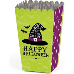 Happy Halloween Witch Party Favor Popcorn Treat Boxes Set of 12 Green