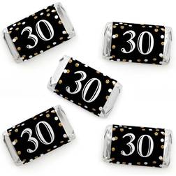 Adult 30th Birthday Gold Mini Candy Bar Wrapper Stickers Party Favors 40 Ct Black