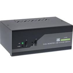 InLine 63652I KVM skrivbordsomkopplare, 2 gånger, DisplayPort med dubbla skärmar 1.2, 4K, USB 3.0, ljud