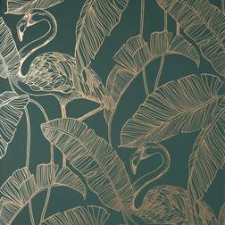 Fine Decor Flamingo Emerald Wallpaper FD42946