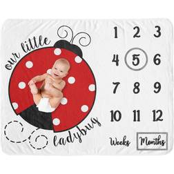 Sweet Jojo Designs Little Ladybug Collection Girl Baby Monthly Milestone Blanket Red Black and White Polka Dot Red, Black and White