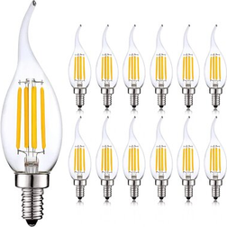 Luxrite 7W Candelabra LED Light Bulbs 100 Watt Equivalent 2700K Warm White 800 Lumens CA11 Dimmable Damp Rated E12 12-Pack