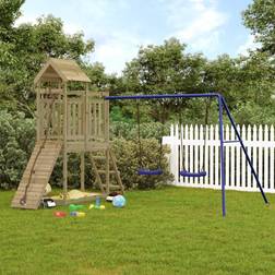 vidaXL Playhouse with Swings Climbing Wall Impregnated Wood Pine