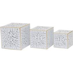 Dkd Home Decor Set de Maceteros Hojas Dorado Metal 15 x 15 x 15 cm Blanco Tropical Hoja de Planta