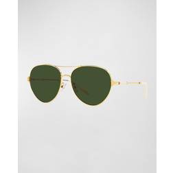 Tory Burch Eleanor Metal Pilot Sunglasses Shiny Silver/Green Flash