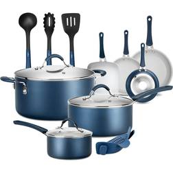 NutriChef 14-Piece Navy Blue 14 Pcs Cookware Set with lid