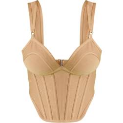 PrettyLittleThing Bandage Dip Hem Bust Cup Corset - Stone