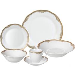 Lorren Home Trends Catherine 24 Piece Porcelain Dinnerware Gold Dinner Set