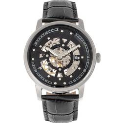 Reign Belfour Automatikuhr mit Skelett und Lederarmband Schwarzes Silber